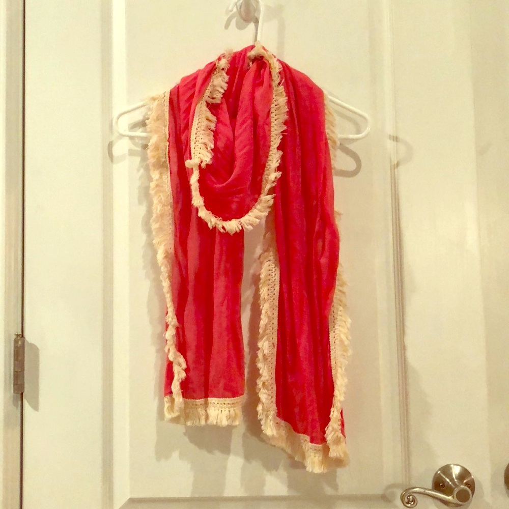 Coral Scarf with Fringe Detail